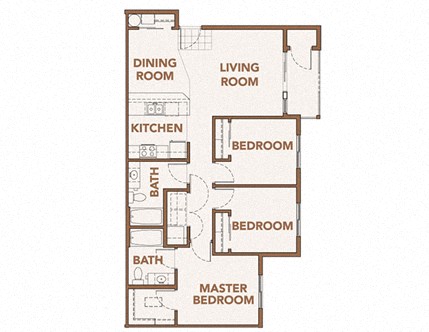 Floor plan for 3 beds, 2 baths, 1101 sqft